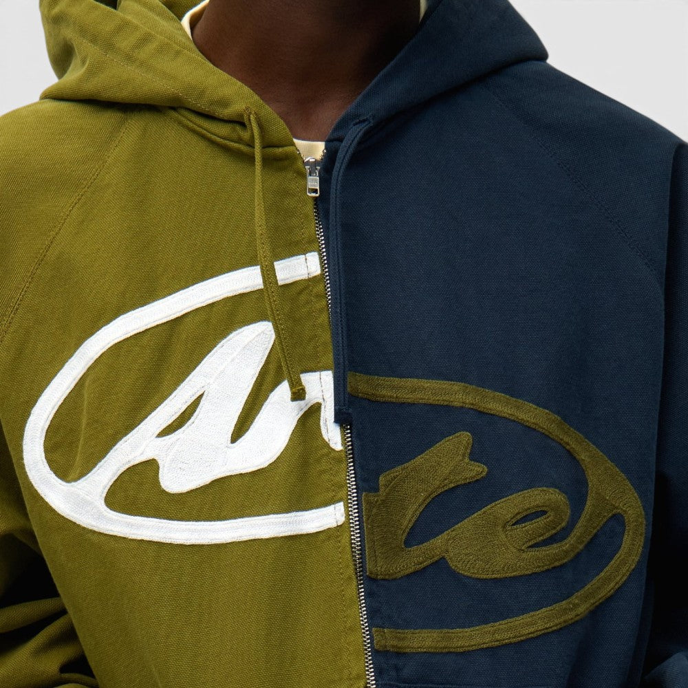 Arte Antwerp Split Logo Canvas Hood Jacket Navy Green Ss26-199j-navy-green