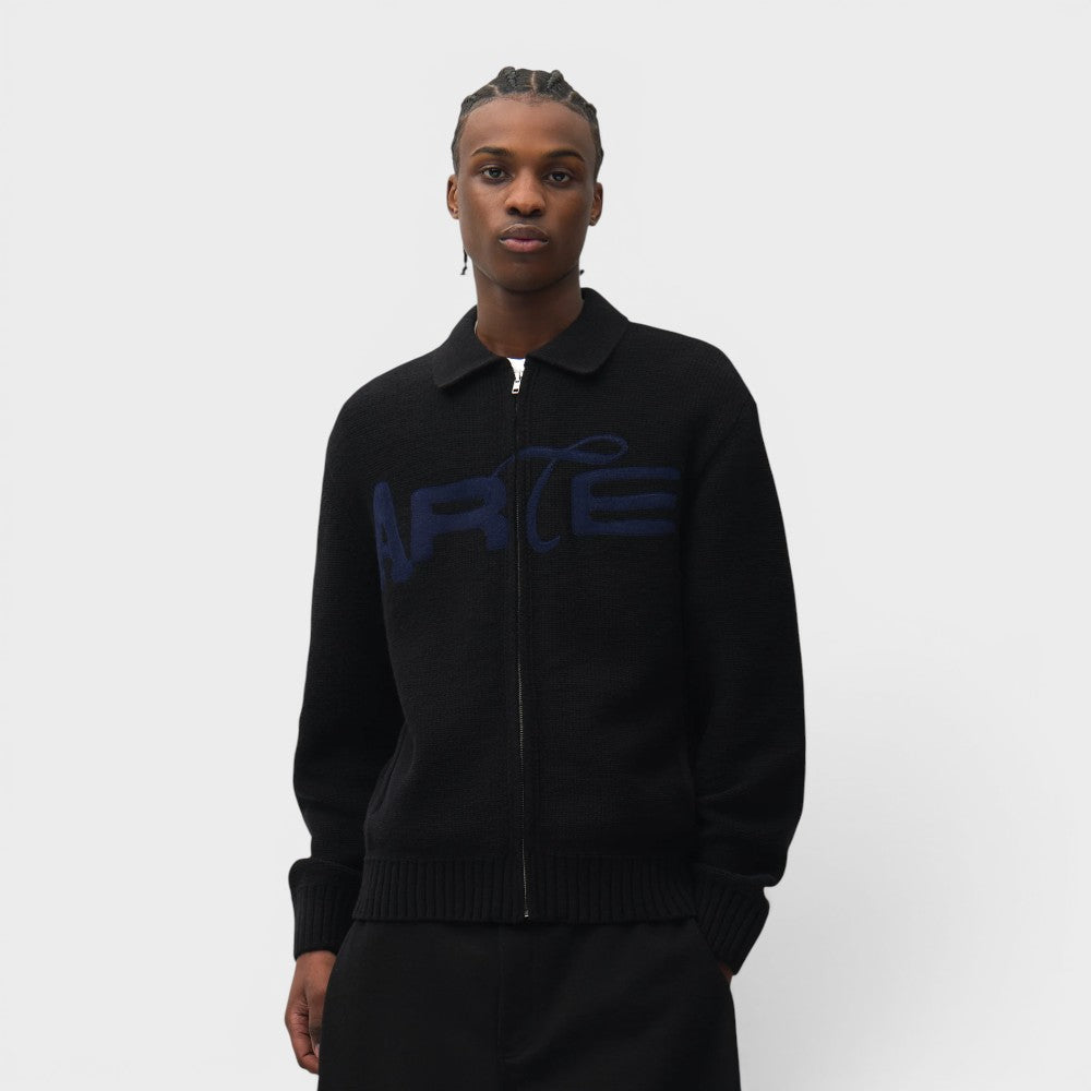 Arte Antwerp Stencil Zip Cardigan Black Aw26-021k