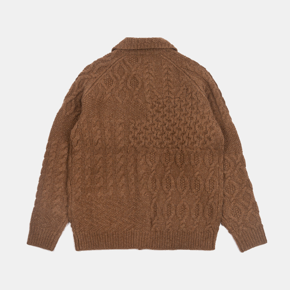 Beams+ Cardigan Alan Patchwork Brown 3815-0149