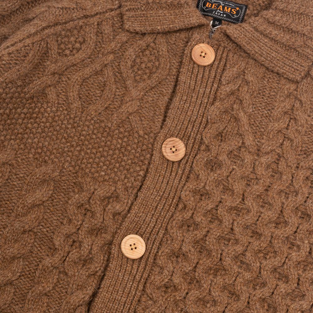Beams+ Cardigan Alan Patchwork Brown 3815-0149