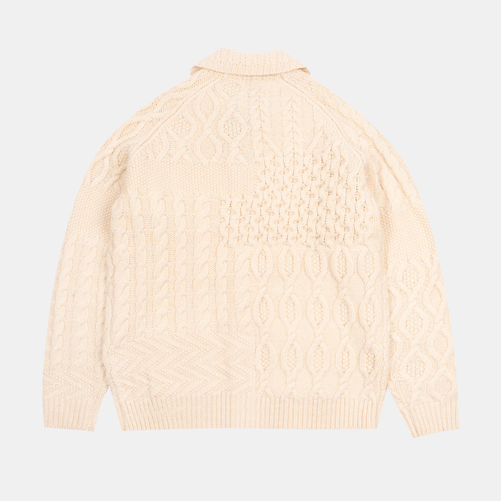 Beams+ Cardigan Alan Patchwork Off White 3815-0149