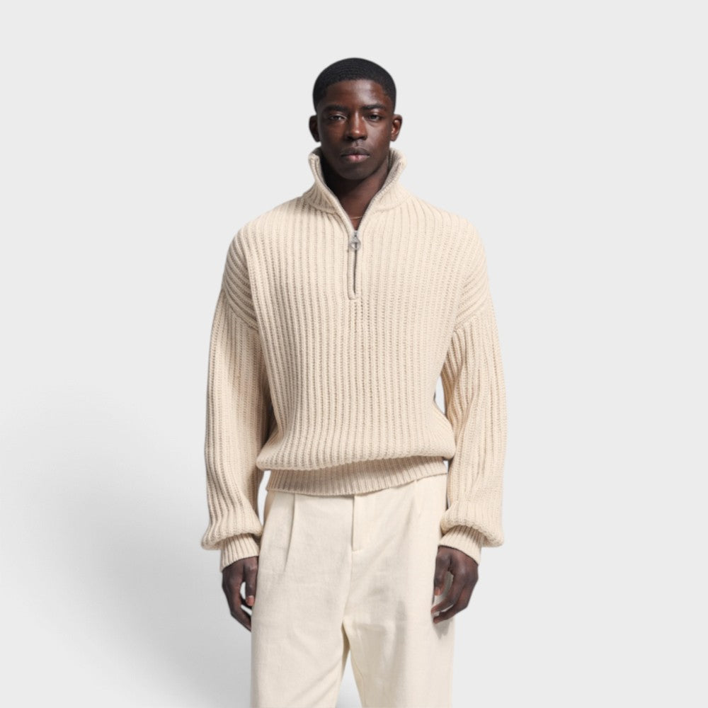 Bram's Fruit Fisherman Quarter Zip Knit Beige 2035-beige