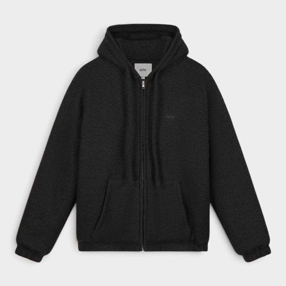 Arte Antwerp Boiled Wool Hooded Jacket Black Aw26-096j