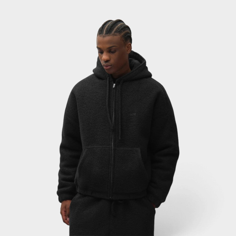 Arte Antwerp Boiled Wool Hooded Jacket Black Aw26-096j