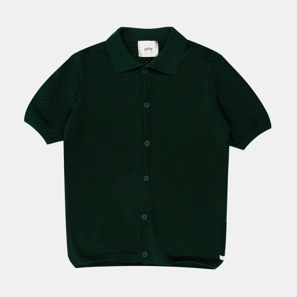 Arte Antwerp Crochet Knit Button Shirt Green Ss25-038k-300