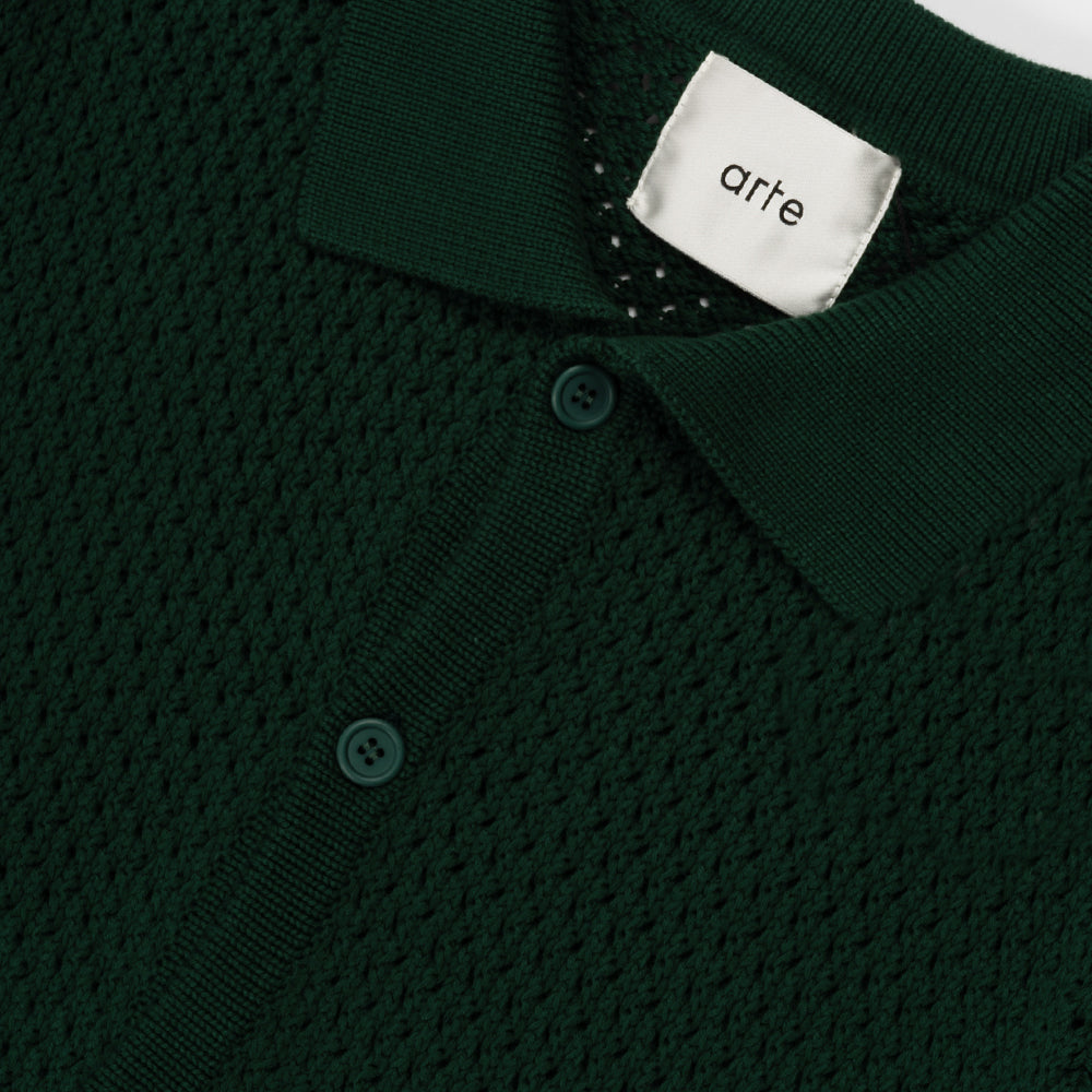 Arte Antwerp Crochet Knit Button Shirt Green Ss25-038k-300