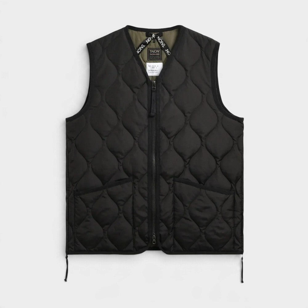 Taion Military Zip V-neck Down Vest Black Taion-001zml-1-black