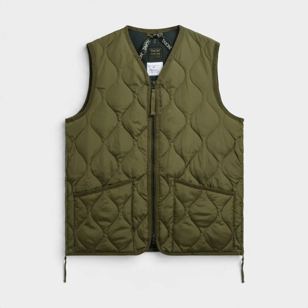 Taion Military Zip V-neck Down Vest Dark Olive Taion-001zml-1-dark-olive