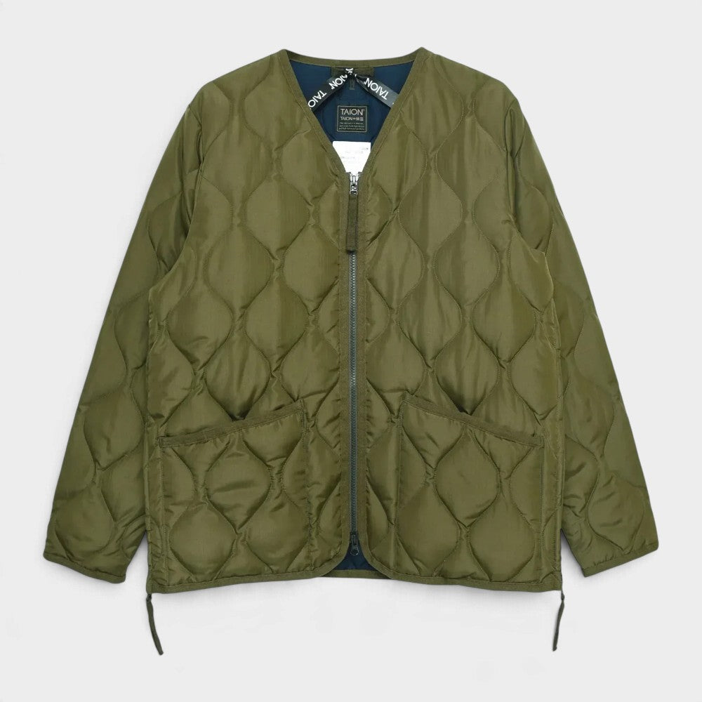 Taion Military Zip Vneck Down Jacket Dark Olive Taion-101zml-1-d-olive